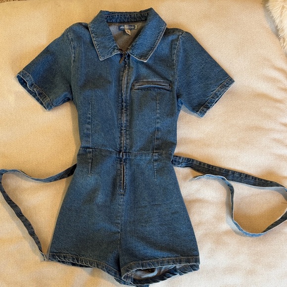 Urban Outfitters Pants - Urban Outfitters Blue Denim Romper with Belt